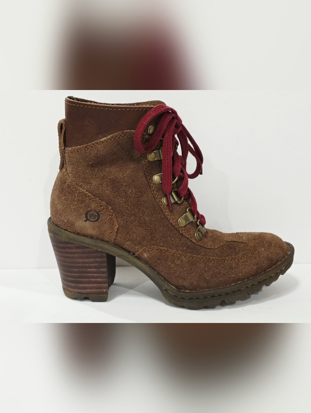 Born RONNIE Brown Suede Leather Boot Ankle Lace-Up Combat Women 36.5 USA 6 New